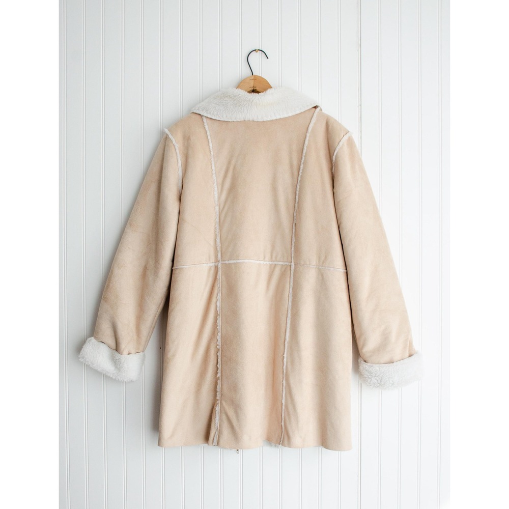 vtg beige faux leather microsuede sherpa embroidered y2k jacket - Picture 5 of 5